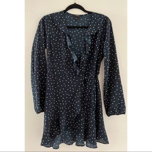 Navy Polka Dot Mini Wrap Dress